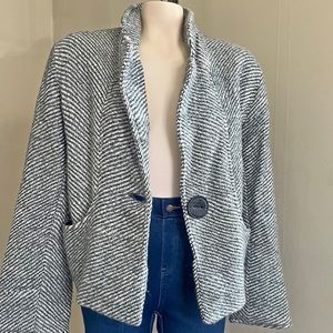 VINTAGE soft herringbone gray and white single button jacket blazer